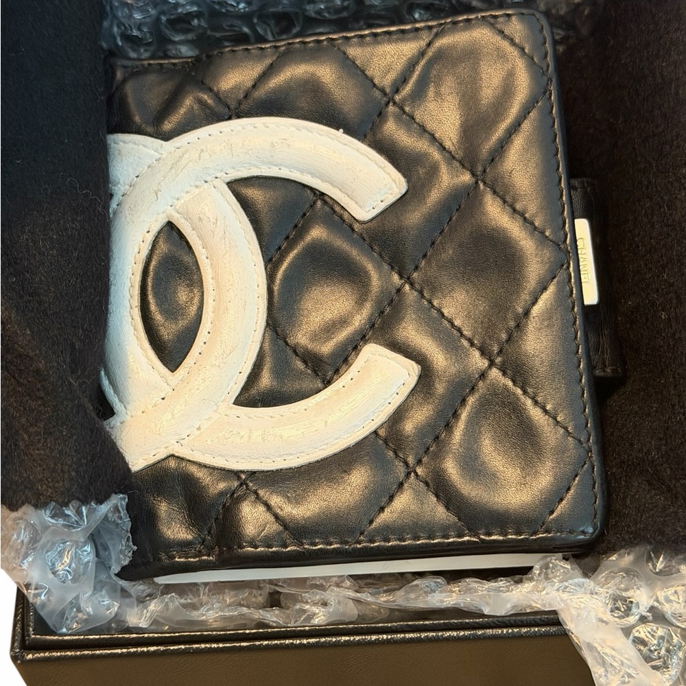 Chanel Vintage Cambon Ligne Compact Wallet Black Neon Pink Full Set Box Card - Picture 10 of 11